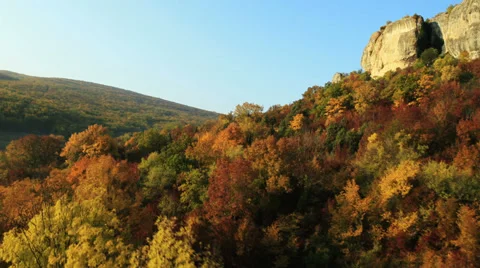 Aerial View: Flying over the Eski-Kermen plateau, near Bakhchisaray, Crimea Stock Footage 36706707