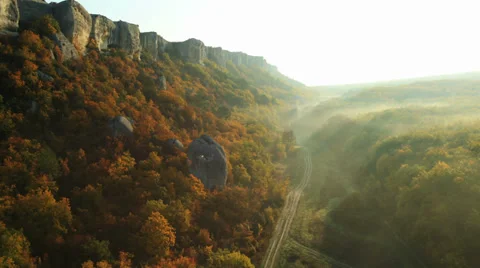 Aerial View: Flying over the Eski-Kermen plateau, near Bakhchisaray, Crimea Stock Footage 36707014