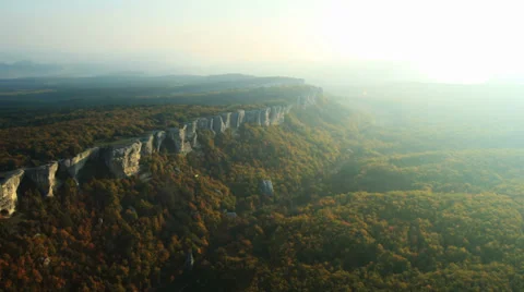 Aerial View: Flying over the Eski-Kermen plateau, near Bakhchisaray, Crimea Stock Footage 36708072
