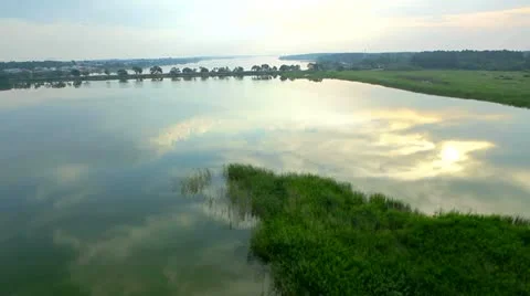 Aerial View: Flying over fields and lakes. Altai. Siberia Stock Footage 11519225