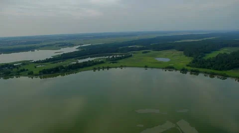 Aerial View: Flying over fields and lakes. Altai. Siberia Stock Footage 11519366