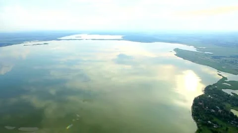 Aerial View: Flying over fields and lakes. Altai. Siberia Stock Footage 11519416