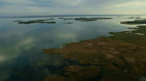 Aerial View: Flying over fields and lakes. Altai. Siberia Stock Footage 33653000