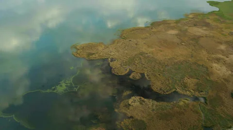 Aerial View: Flying over fields and lakes. Altai. Siberia Stock Footage 33653004