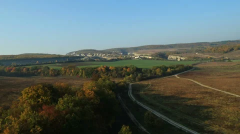 Aerial View: Flying over the fields, near Bakhchisaray, Crimea Stock Footage 36709576