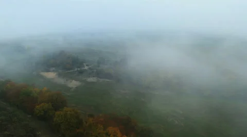 Aerial View: Flying over the fields in a fog, near Bakhchisaray, Crimea Stock Footage 36818140
