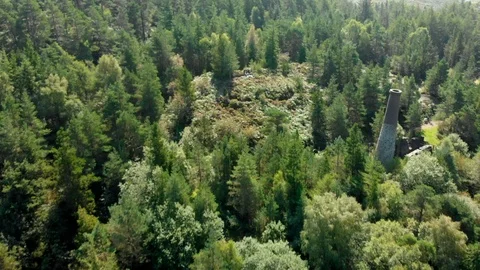 Aerial view flying over the forest with the abandoned mine in North Wales Video stock 115824063