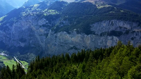 Aerial View of Flying Over the Forest into Beautiful Valley No1 Stock Footage 140761338
