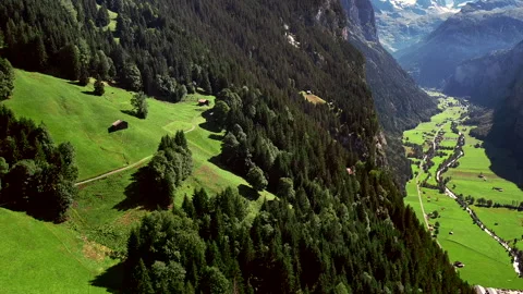Aerial View of Flying Over the Forest into Beautiful Green Valley - No 10 Stock Footage 140797578