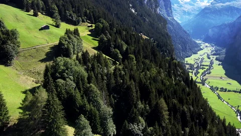Aerial View of Flying Over the Forest into Beautiful Green Valley - No 10 Stock Footage 140797727
