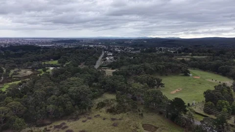 Aerial view flying over a forest towards a city Video stock 341918084