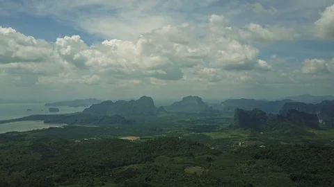 Aerial view flying over the high mountain. Opening the Scenic Seascape Panorama Stock Footage 88671107