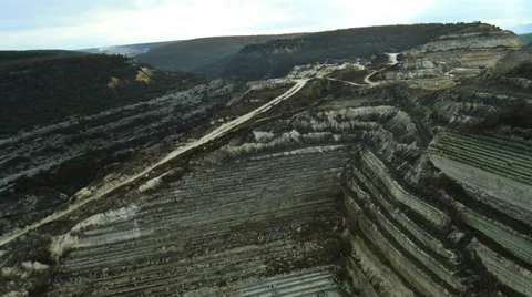 Aerial View: Flying over the Inkerman Quarry, Sevastopol, Crimea Stock Footage 37113862