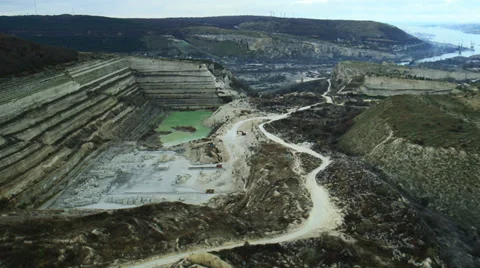 Aerial View: Flying over the Inkerman Quarry, Sevastopol, Crimea Stock Footage 37114012