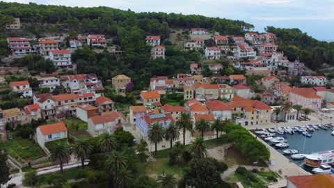 Aerial view flying over jelsa town hvar island in croatia Stock Footage 339846264