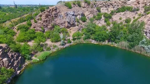 Aerial view. Flying over lake in canyon Stock Footage 80904756