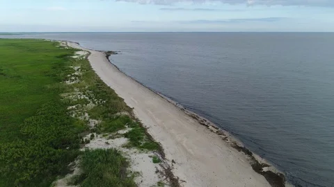 Aerial View Flying over the Marsh and Delaware Bay Beach New Jersey Stock Footage 78018494