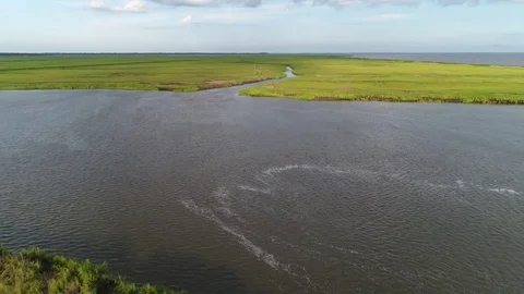 Aerial View Flying over the Marsh and Delaware Bay Beach New Jersey Stock Footage 78018530