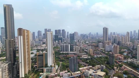 Aerial view flying over modern mumbai cityscape Stock Footage 336895137