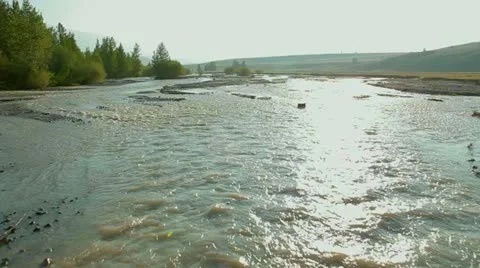 Aerial View. Flying over the Mountain Shoria, forest, taiga, river. Stock Footage 12585597