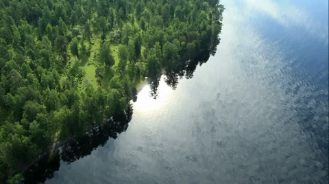 Aerial View. Flying over the mountain lake. Aerial camera shot. Altai, Siberia. Stock Footage 33851116