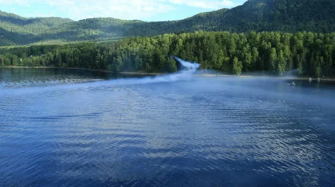 Aerial View. Flying over the mountain lake. Aerial camera shot. Altai, Siberia. Stock Footage 33980313
