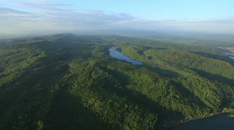 Aerial View. Flying over the Mountain Shoria, forest, taiga, river. Stock Footage 38058855