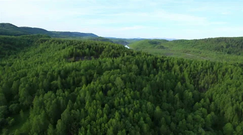 Aerial View. Flying over the Mountain Shoria, forest, taiga, river. Stock Footage 38059042