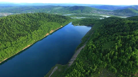 Aerial View. Flying over the Mountain Shoria, forest, taiga, river. Stock Footage 38059290