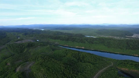Aerial View. Flying over the Mountain Shoria, forest, taiga, river. Stock Footage 38059291