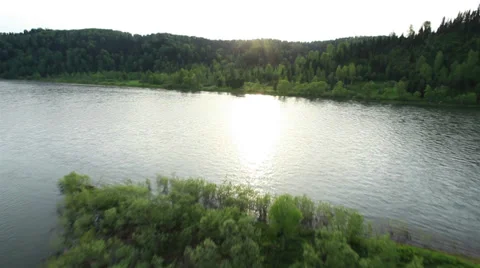 Aerial View. Flying over the Mountain Shoria, forest, taiga, river. Stock Footage 38060986