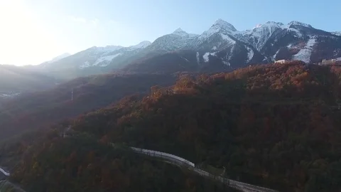Aerial View. Flying over the mountain Aibga Krasnaya Polyana in Sochi. Stock Footage 71325080
