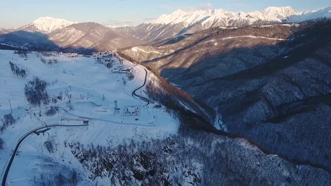 Aerial View. Flying over the mountain Aibga Krasnaya Polyana in Sochi. Stock Footage 71385144