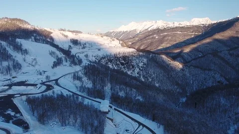 Aerial View. Flying over the mountain Aibga Krasnaya Polyana in Sochi. Stock Footage 71385472