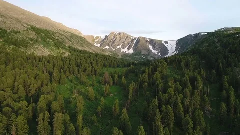 Aerial View. Flying over the Mountain Lake. Altai. Karakolsky Lakes Expedition Stock Footage 78530036