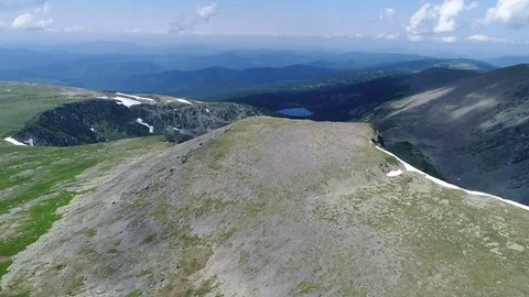 Aerial View. Flying over the Mountain Lake. Altai. Karakolsky Lakes Expedition Stock Footage 78627358