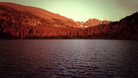 Aerial View. Flying over the Mountain Lake. Altai. Karakolsky Lakes Expedition Stock Footage 78959053