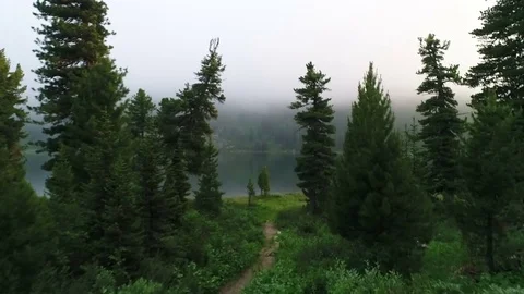 Aerial View. Flying over the Mountain Lake. Altai. Karakolsky Lakes Expedition Stock Footage 79133778