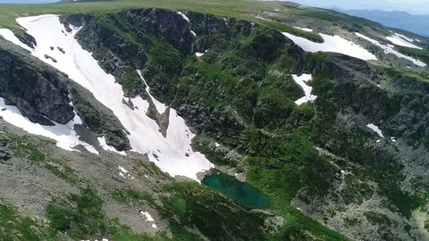 Aerial View. Flying over the Mountain Lake. Altai. Karakolsky Lakes Expedition Stock Footage 79133820