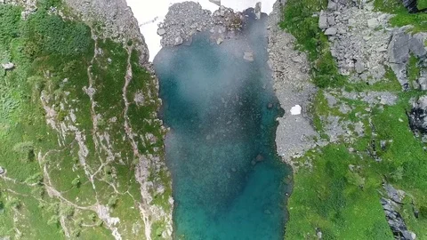 Aerial View. Flying over the Mountain Lake. Altai. Karakolsky Lakes Expedition Stock Footage 79301822
