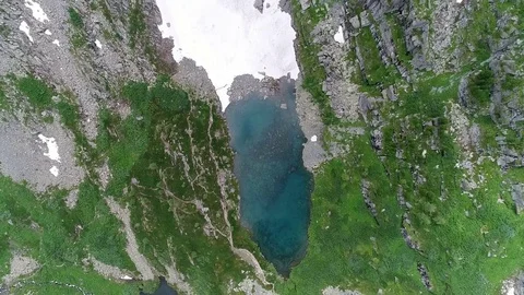 Aerial View. Flying over the Mountain Lake. Altai. Karakolsky Lakes Expedition Stock Footage 79430873