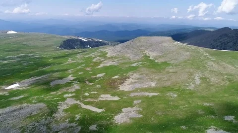 Aerial View. Flying over the Mountain Lake. Altai. Karakolsky Lakes Expedition Stock Footage 79672149