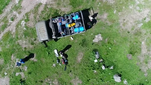 Aerial View. Flying over the Mountain Lake. Altai. Karakolsky Lakes Expedition Stock Footage 79672584