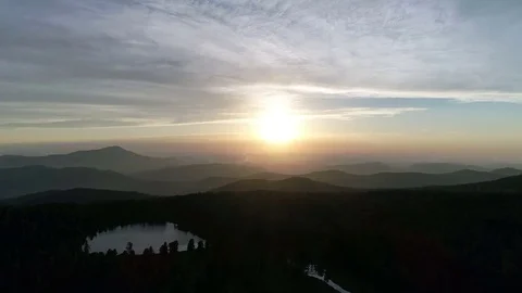 Aerial View. Flying over the Mountain Lake. Altai. Karakolsky Lakes Expedition Stock Footage 80135706