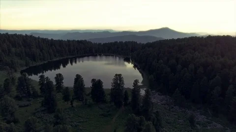Aerial View. Flying over the Mountain Lake. Altai. Karakolsky Lakes Expedition Stock Footage 80296010