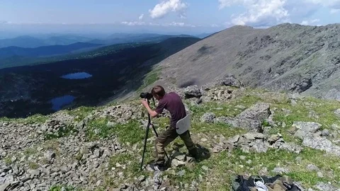 Aerial View. Flying over the Mountain Lake. Altai. Karakolsky Lakes Expedition Stock Footage 80296101