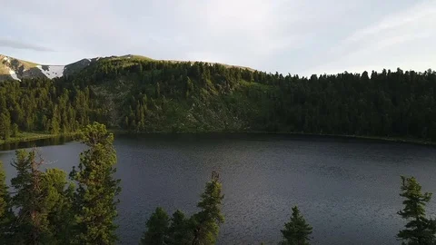 Aerial View. Flying over the Mountain Lake. Altai. Karakolsky Lakes Expedition Stock Footage 80856087