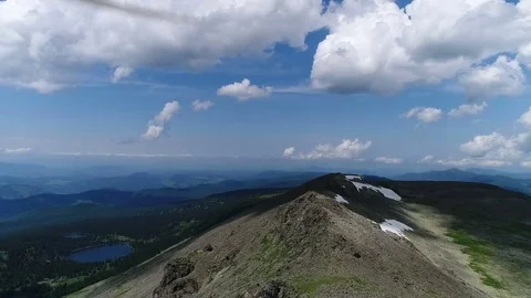 Aerial View. Flying over the Mountain Lake. Altai. Karakolsky Lakes Expedition Stock Footage 80856249