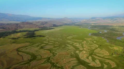 Aerial View. Flying over the Mountains and Forest Valley. Altai, Siberia. Stock Footage 12733705