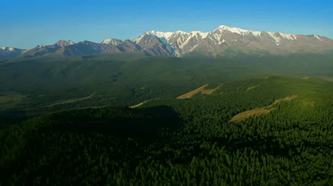 Aerial View. Flying over the Mountains and Forest Valley. Altai, Siberia. Stock Footage 32939757